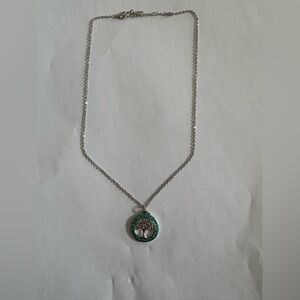 Elegant Silver and Green opal tree Pendant Necklace